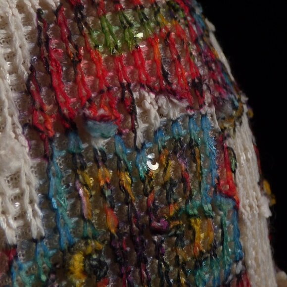 QUIRKY GOTH BOHO COWGIRL CROPPED CAMI MULTI PEACOCK SEQUINS LINED LACE ZIP M L - Picture 8 of 11